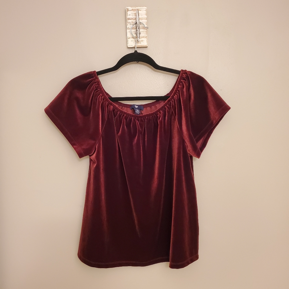 Gap Wine Colored Velvet On/Off The Shoulder Top - Picture 7 of 11
